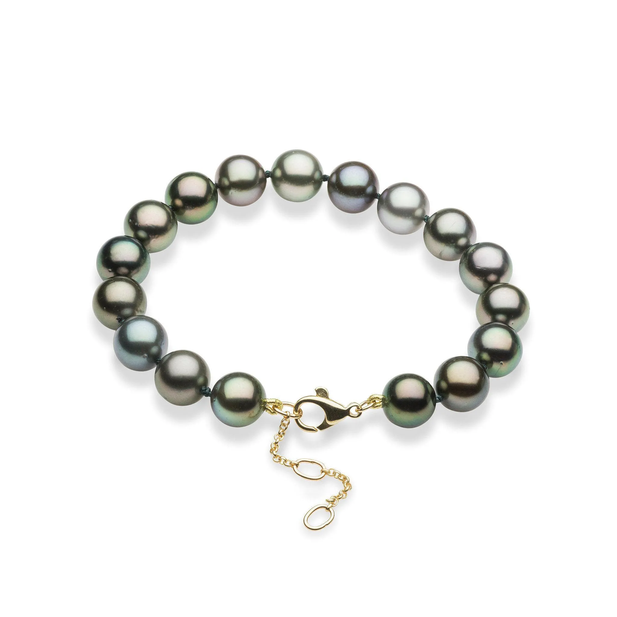 7.5-9" Adjustable Tahitian Black Pearl Bracelet in Gold - 9-10mm