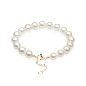 7.5-9" Adjustable White Freshwater Pearl Bracelet in Gold - 9-10mm