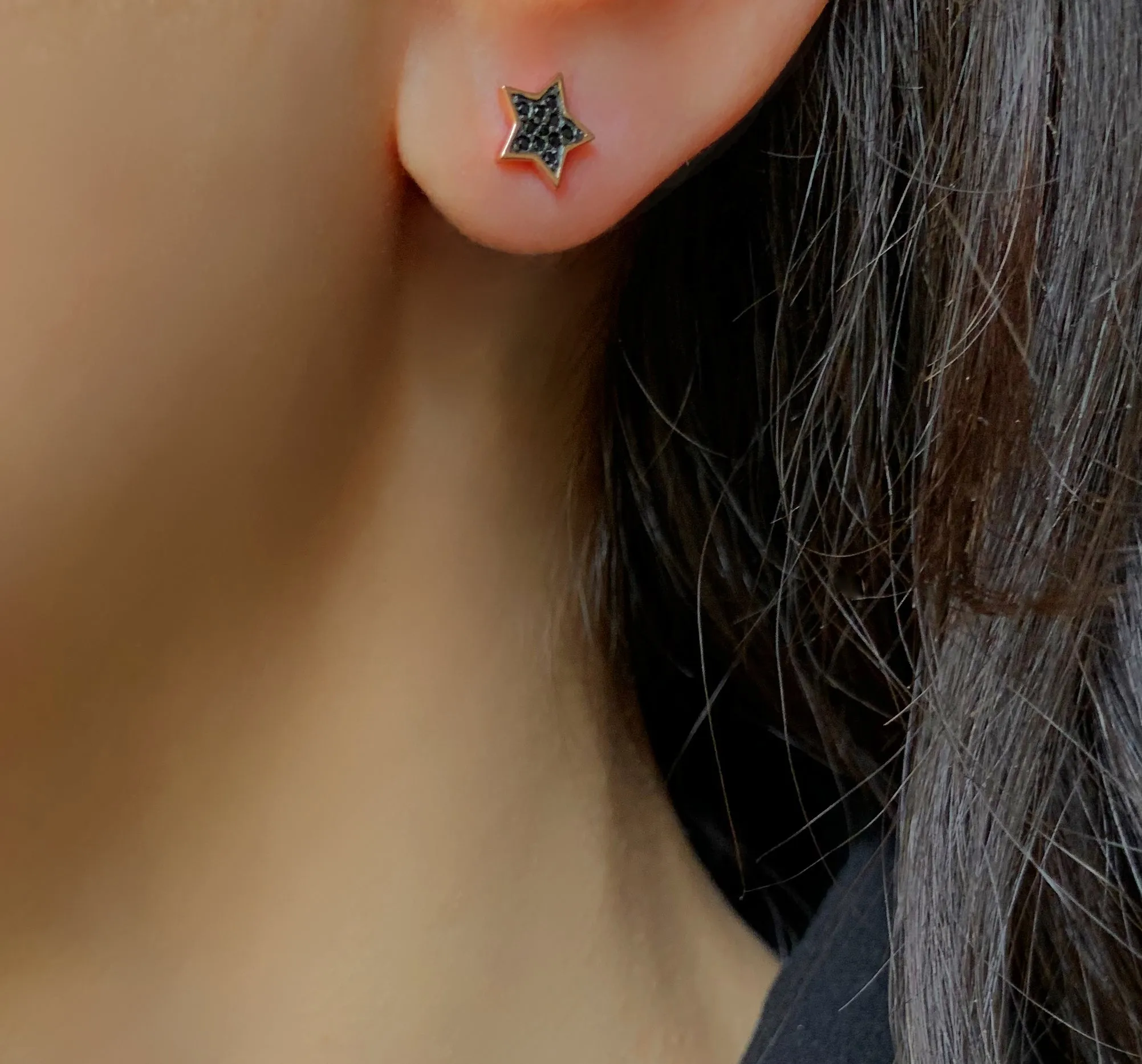 925 Silver earrings gilded with 18k rose gold assembled with black zirconium oxide