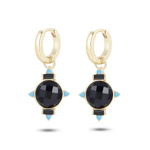 925 Silver earrings gilded with 18k yellow gold assembled with black Onyx and Turquoise