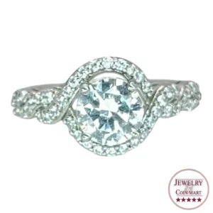 925 Silver Round Cut CZ Halo Ring Size 6.75 Engagement Wedding Twisted Band