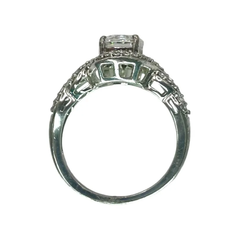 925 Silver Round Cut CZ Halo Ring Size 6.75 Engagement Wedding Twisted Band