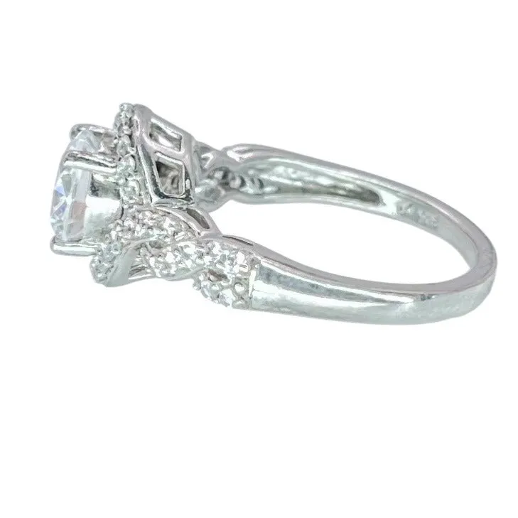 925 Silver Round Cut CZ Halo Ring Size 6.75 Engagement Wedding Twisted Band