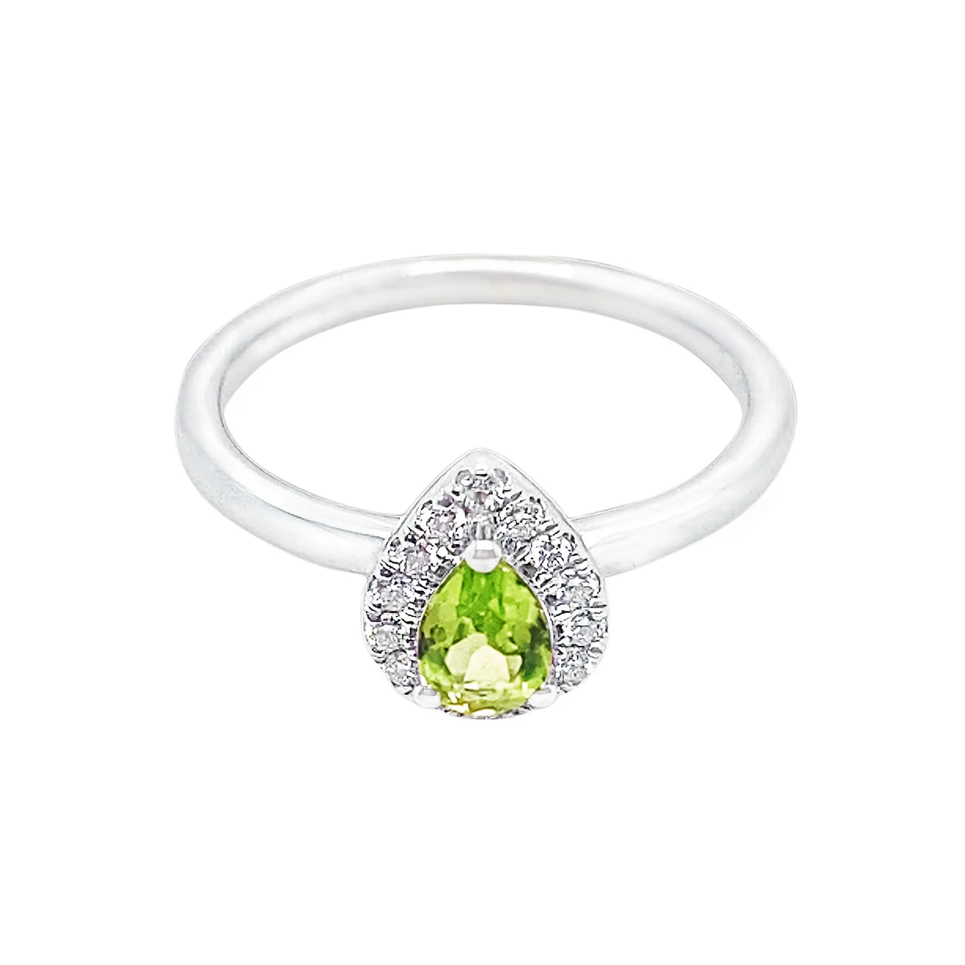 9ct White Gold Halo Peridot Ring