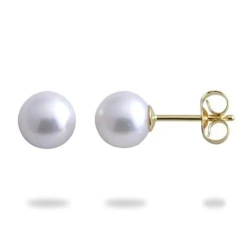 Akoya White Pearl Earrings in Gold - 6.5-7mm