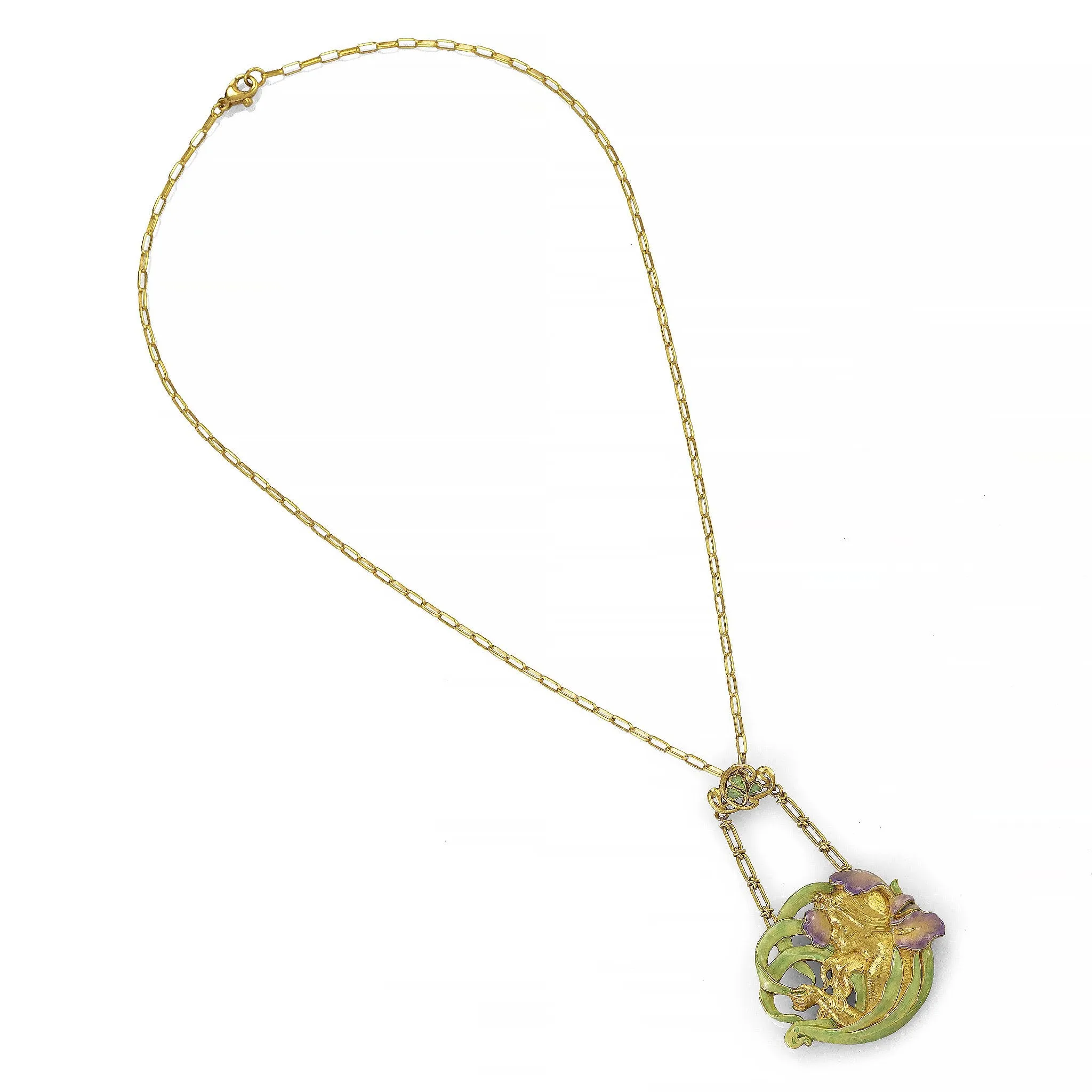 Andr?? Rambour "Femme-Fleur" Enamel Gold Pendant Necklace