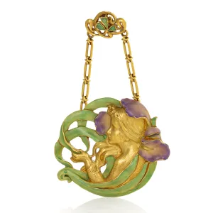 Andr?? Rambour "Femme-Fleur" Enamel Gold Pendant Necklace