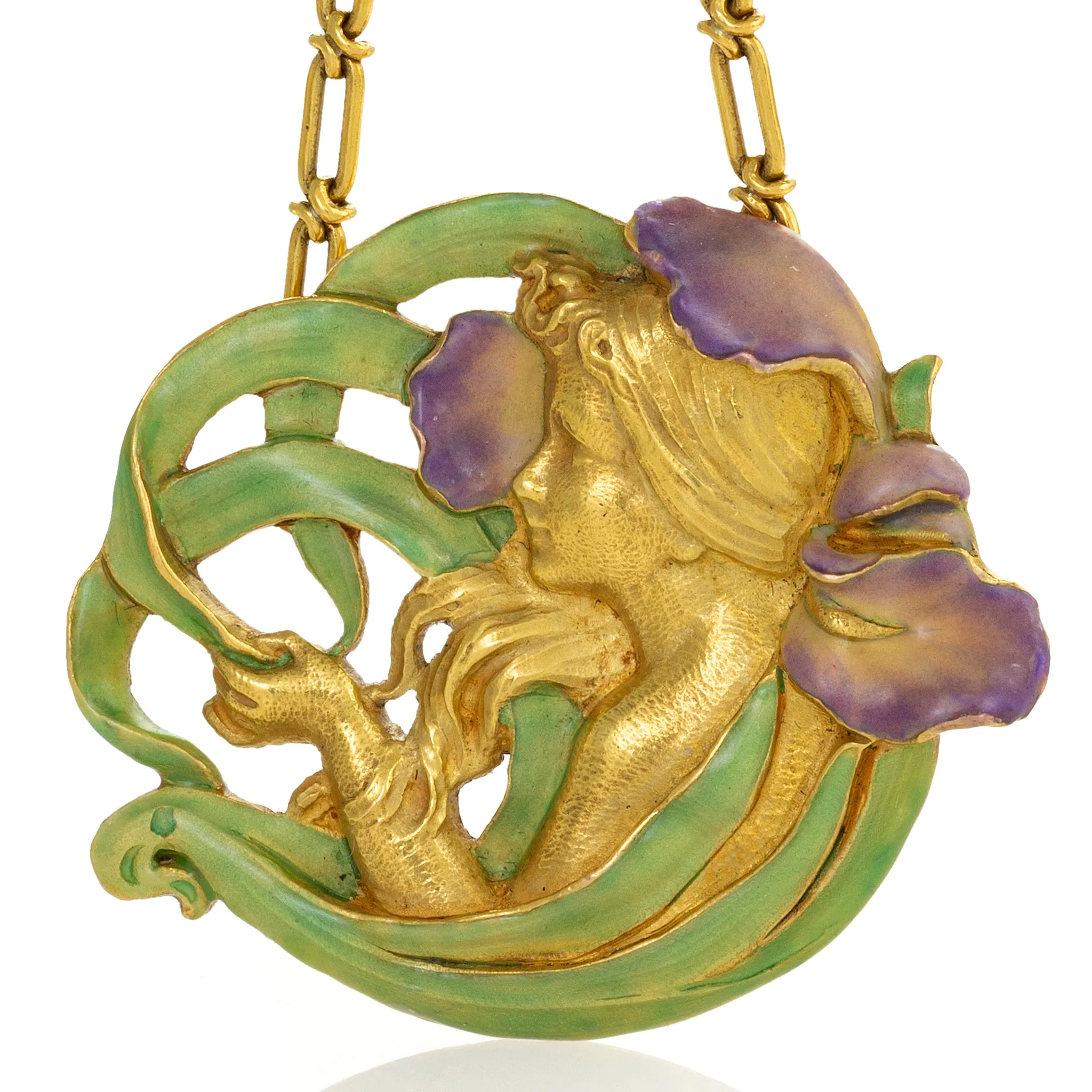 Andr?? Rambour "Femme-Fleur" Enamel Gold Pendant Necklace