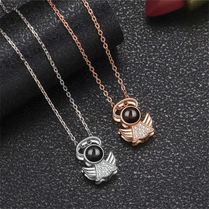Angel Wings Projection Necklace with Picture Inside