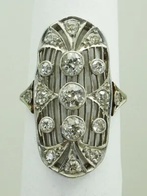 Art Deco 1.13ct tw Old Euro Natural Diamond Filigree Ring Platinum 14k Size 5
