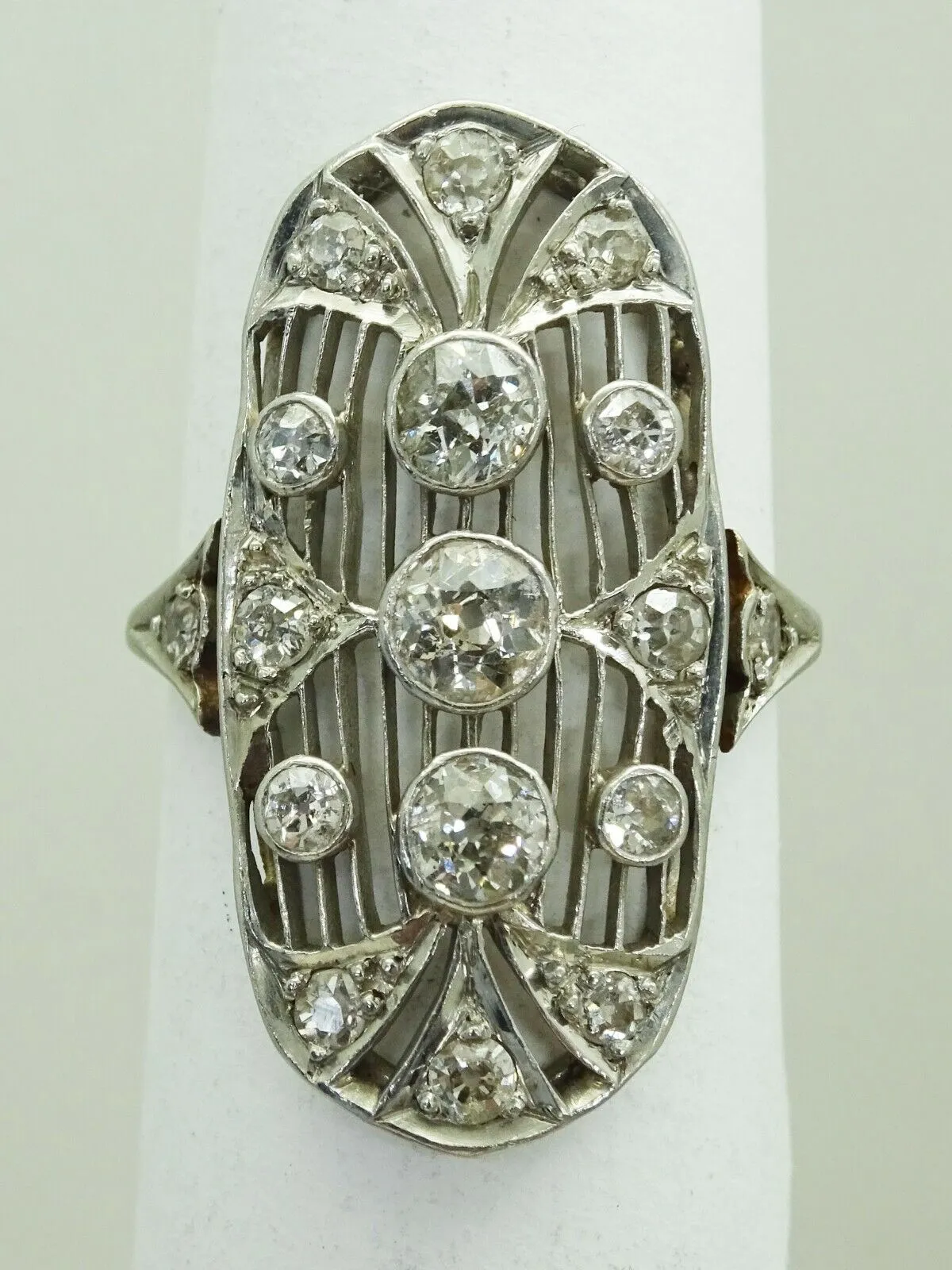 Art Deco 1.13ct tw Old Euro Natural Diamond Filigree Ring Platinum 14k Size 5