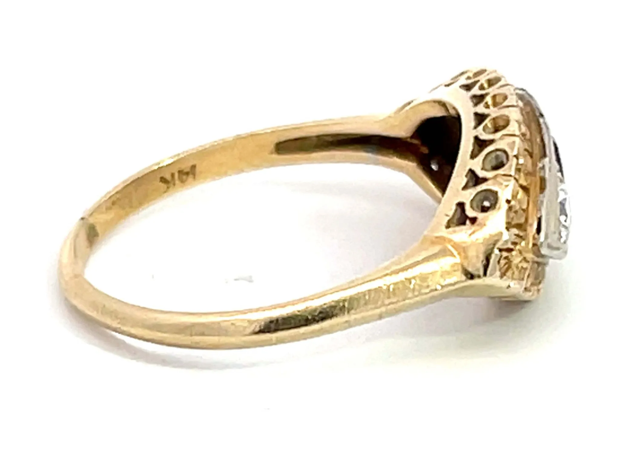 Art Deco Rubellite Garnet and Diamond Eye Ring in 14k Yellow Gold