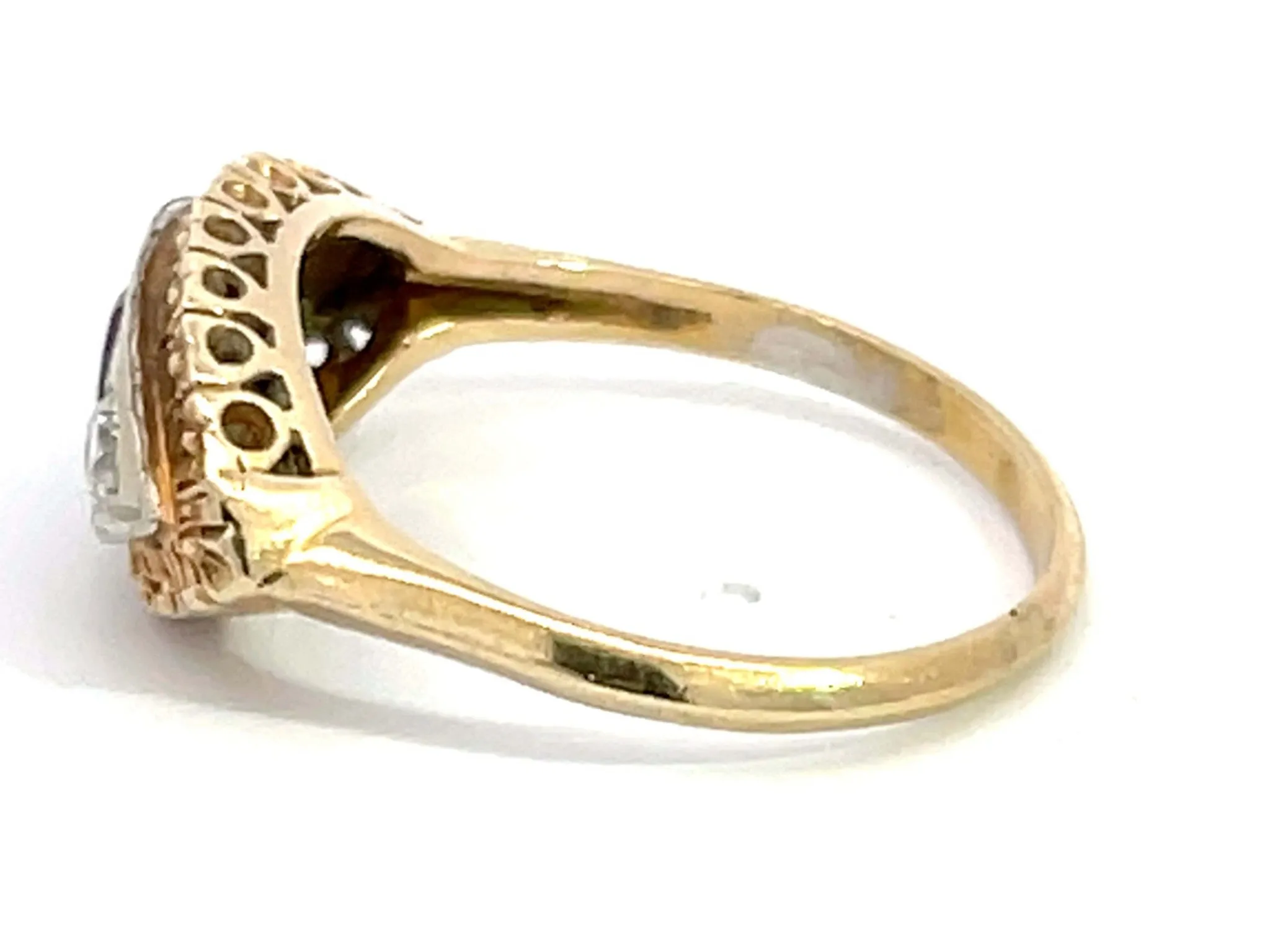 Art Deco Rubellite Garnet and Diamond Eye Ring in 14k Yellow Gold