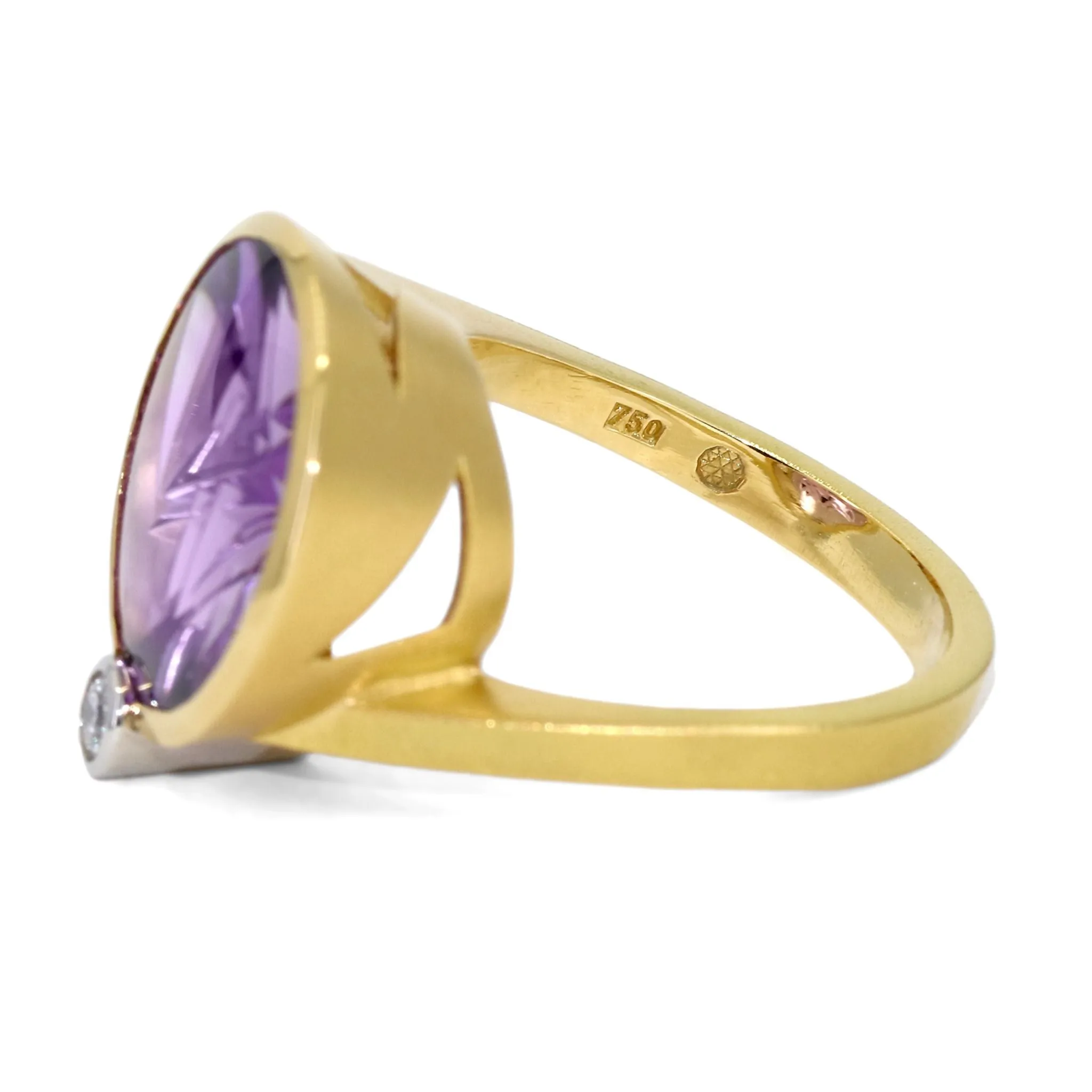 Atelier Munsteiner Amethyst Diamond Hand-Carved Gold Ring