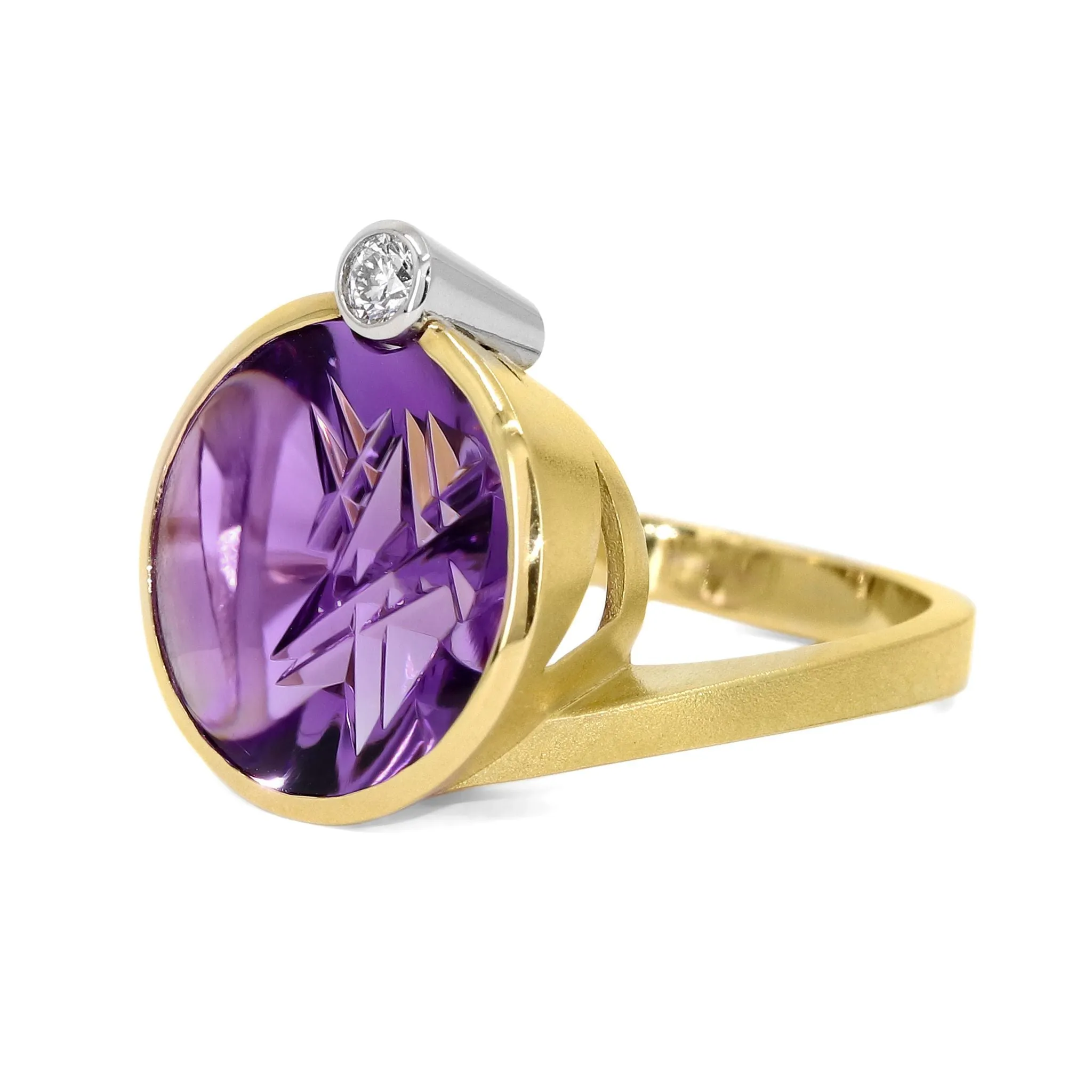 Atelier Munsteiner Amethyst Diamond Hand-Carved Gold Ring