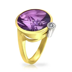 Atelier Munsteiner Amethyst Diamond Hand-Carved Gold Ring