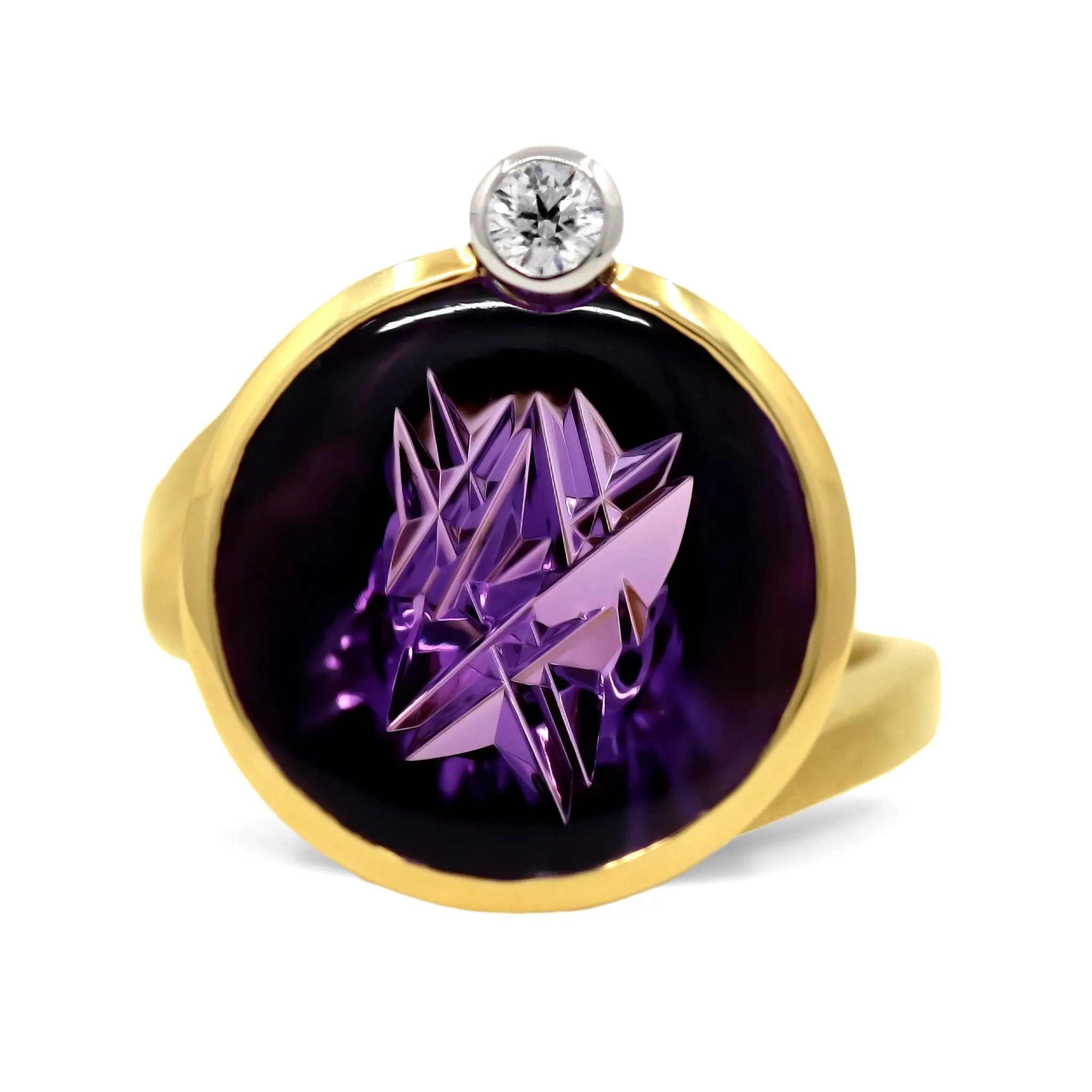 Atelier Munsteiner Amethyst Diamond Hand-Carved Gold Ring