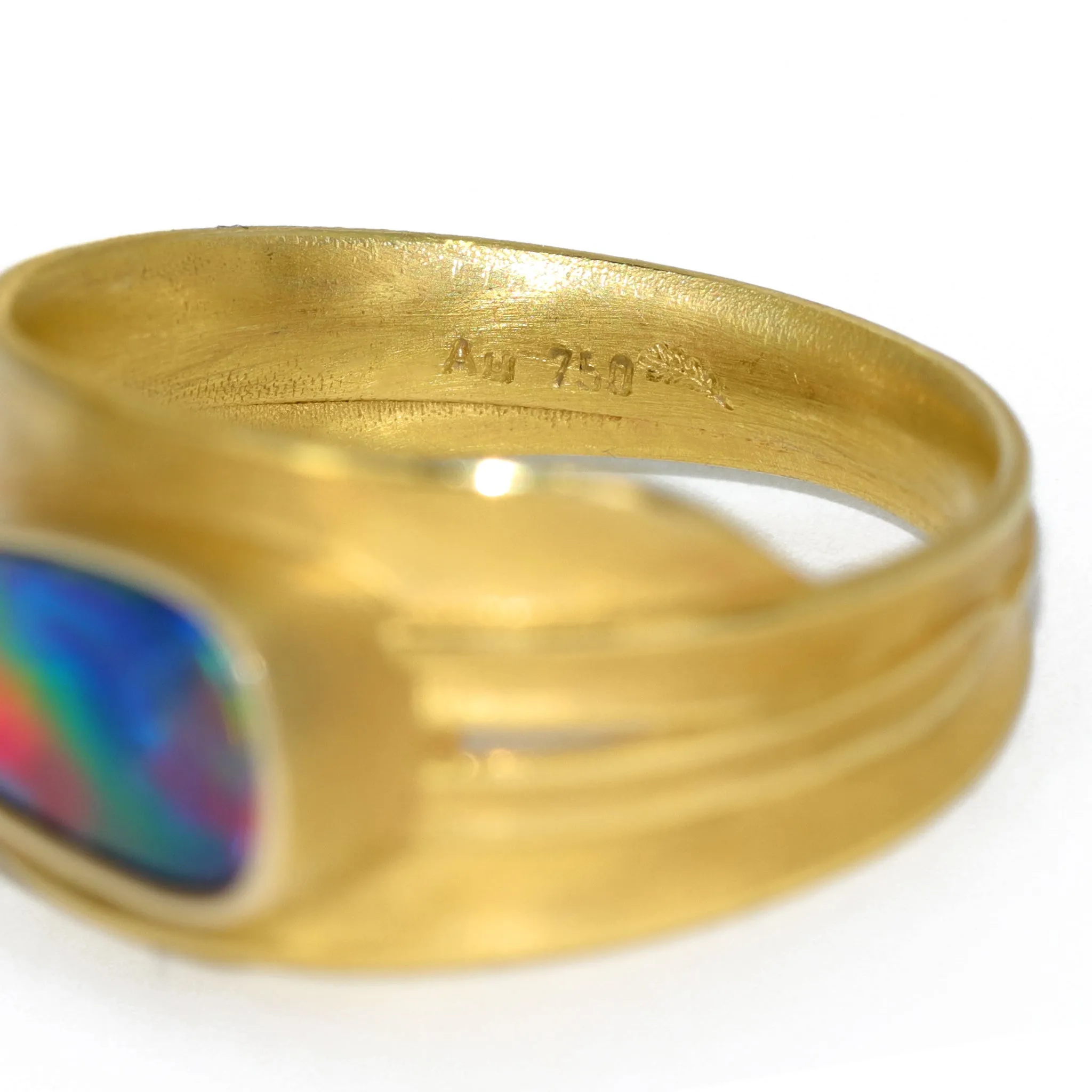 Barbara Heinrich One of a Kind Rolling Flash Opal Gold Blade of Grass Ring