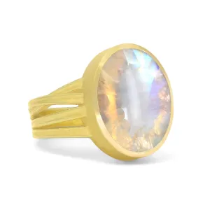 Barbara Heinrich Rainbow Moonstone Gold One of a Kind Ribbon Ring
