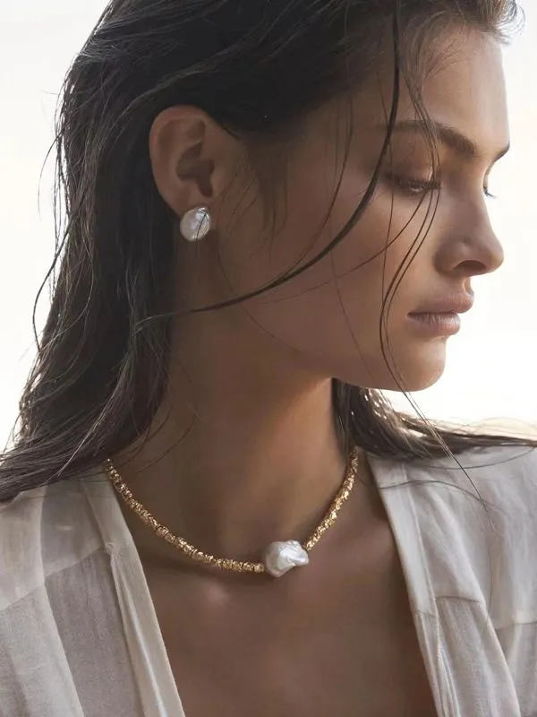 Baroque Lava Metal Series Single Baroque Pearl Necklaces