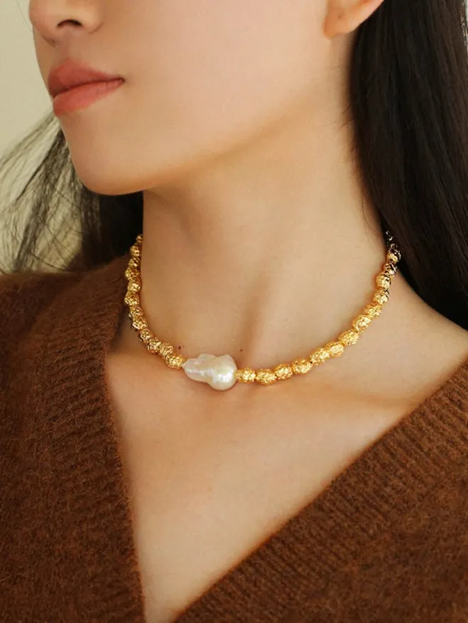 Baroque Lava Metal Series Single Baroque Pearl Necklaces