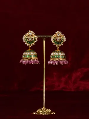 Basra Edit - Real Pearls Green Color Gold Plated Mishr Earrings - MR-E306WGR