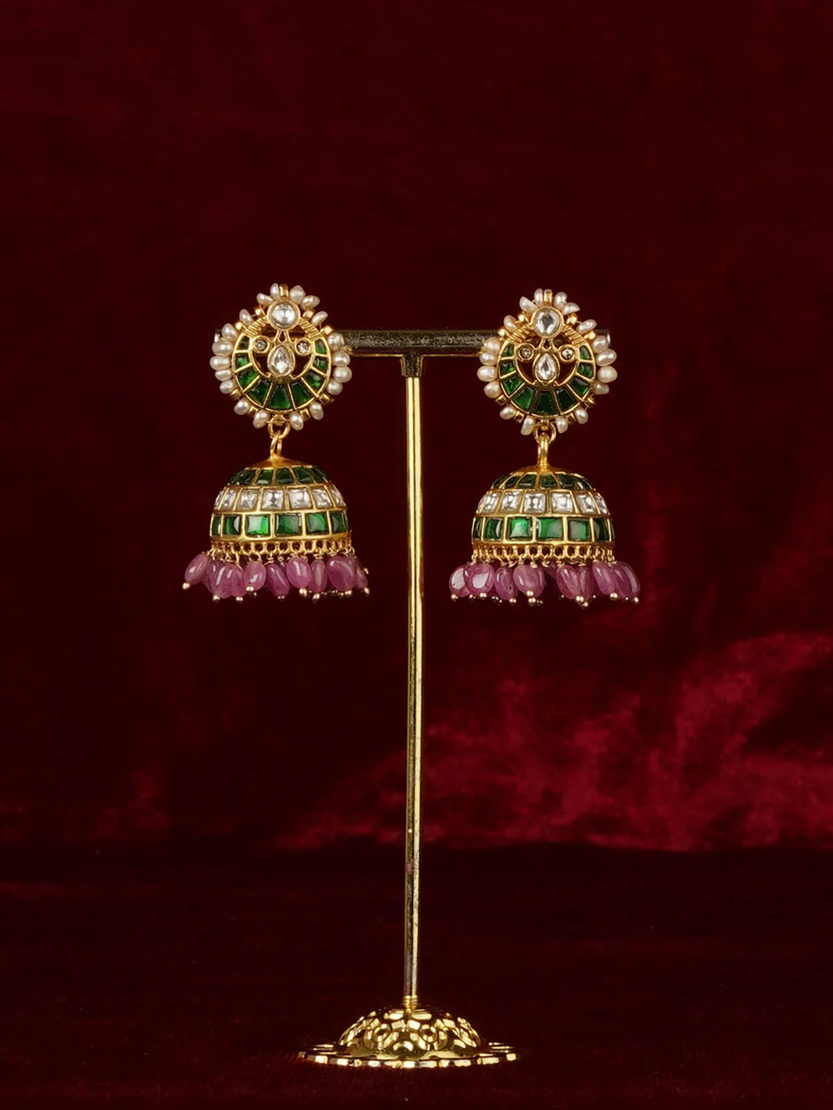 Basra Edit - Real Pearls Green Color Gold Plated Mishr Earrings - MR-E306WGR