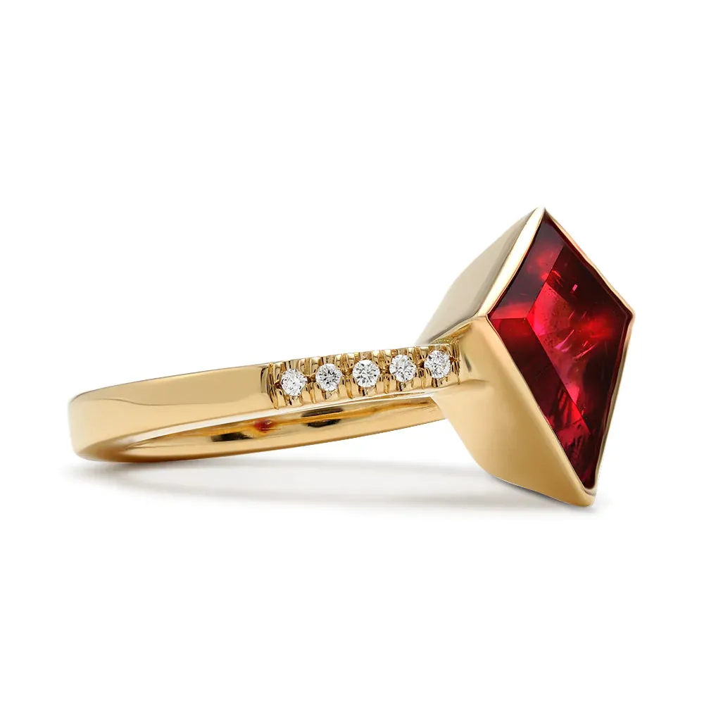 Bezeled Kite Rubellite Ring