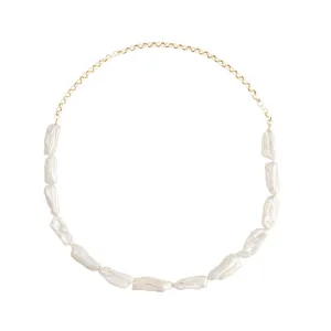 Biwa Gold Filled Choker Necklace w. Pearls