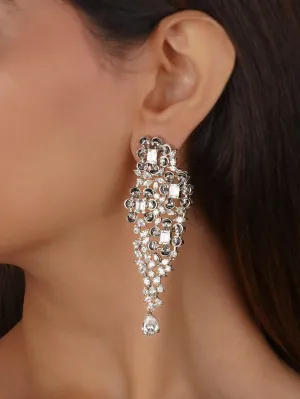 Black Color Silver Plated Faux Diamond Earrings - CZEAR596BK