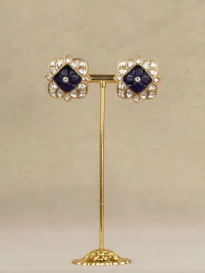 Blue Color Gold Plated Jadau Kundan Earrings - ME1382BL