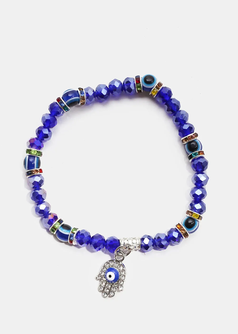 Blue Hamsa Hand Bracelet with Evil Eye