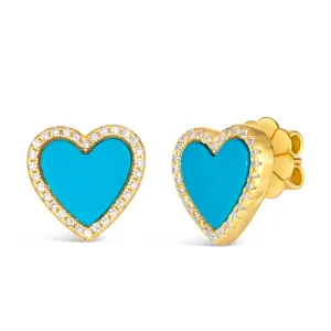 Blue Turquoise Heart Shaped Earring Studs