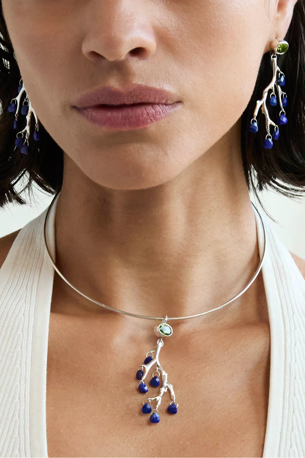 Branch Collar Necklace Peridot Mix