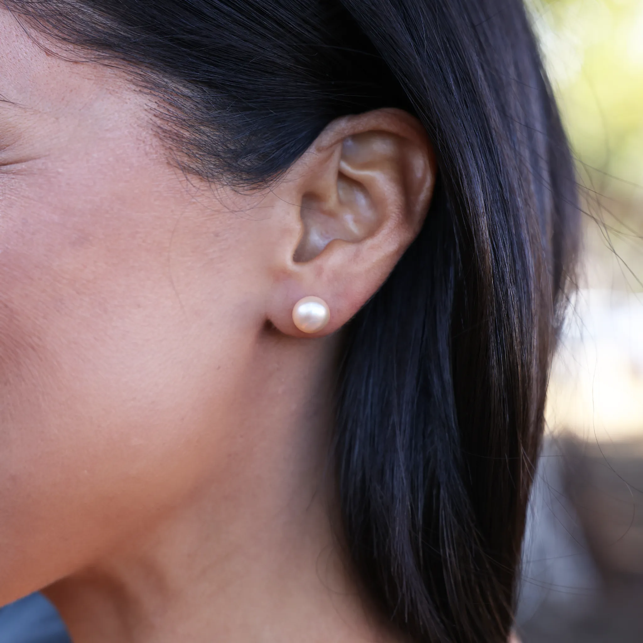 Button Freshwater Pearl Earrings in Gold - 8-9mm