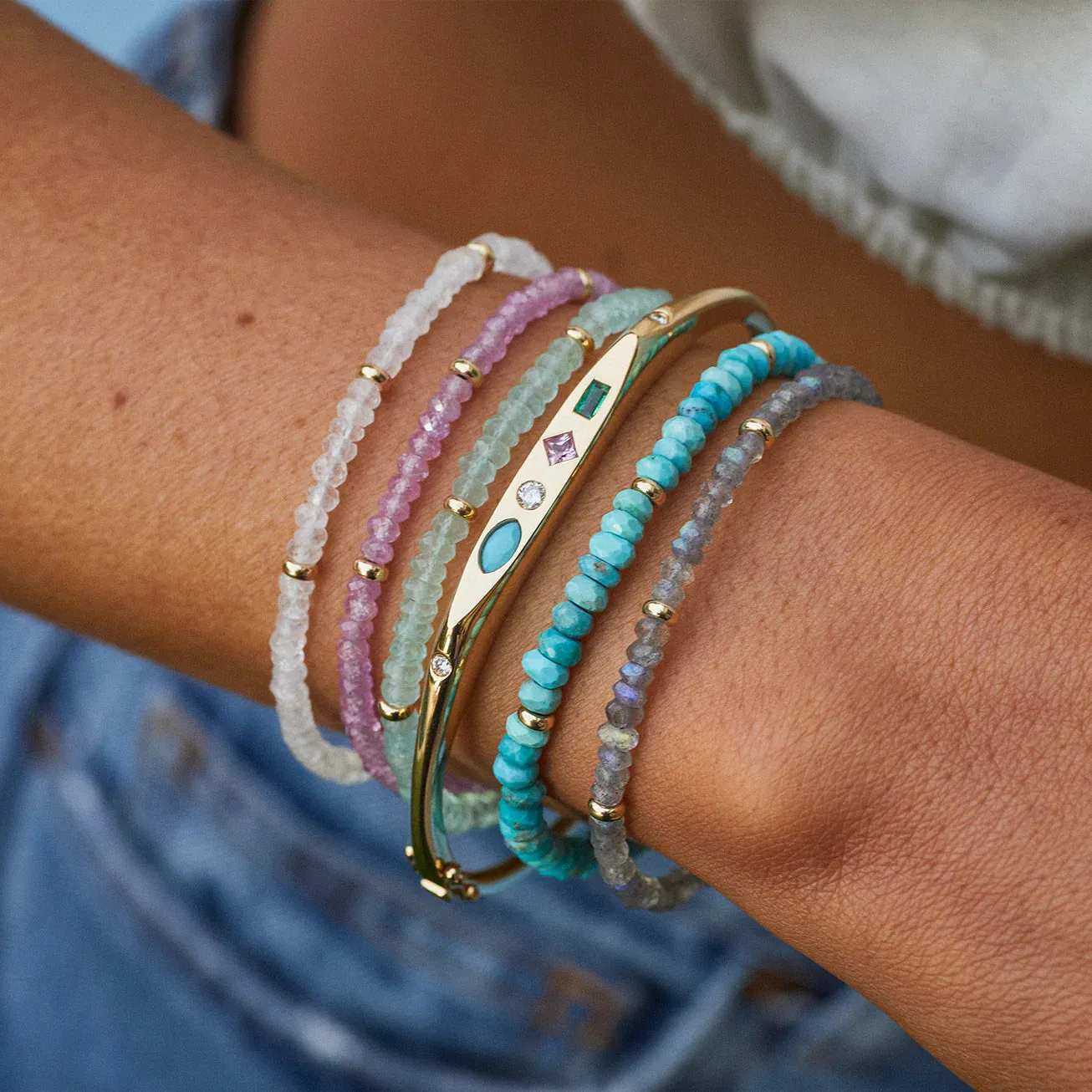 Chalcedony Birthstone Bead Bracelet