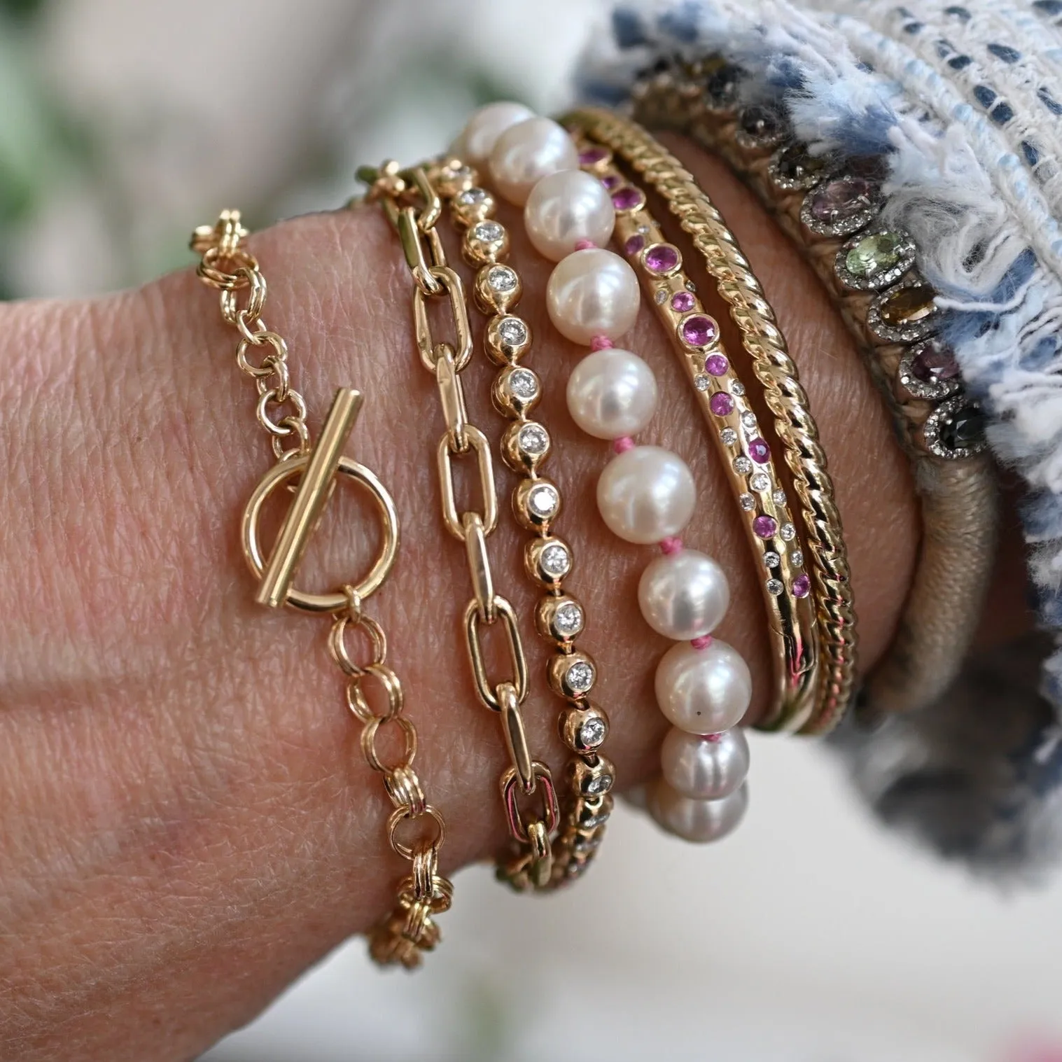 Charm Bracelet with Small Diamond Toggle