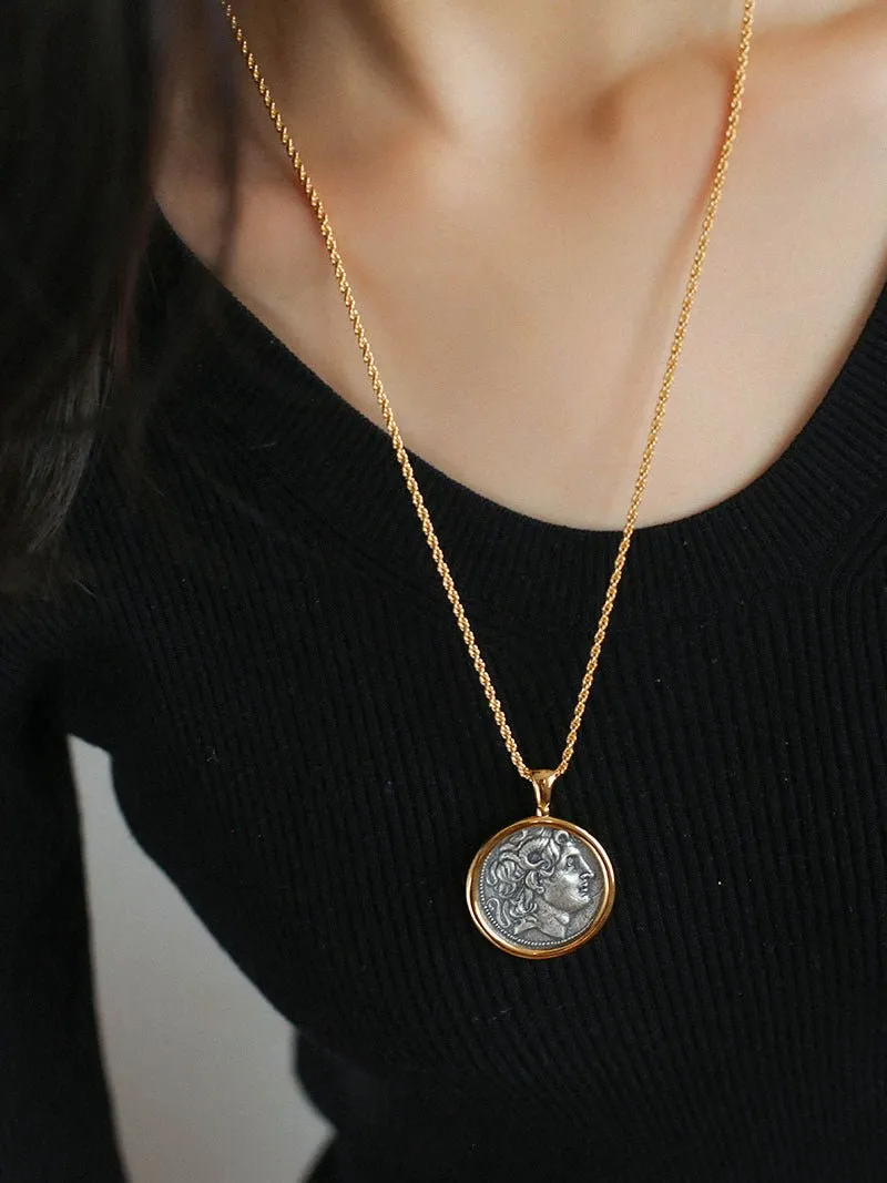 Classic Alexander Silver Coin Plus Necklace - Gold