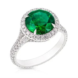 Colours of Love Platinum Round Cut Demantoid Garnet Ring Set With Diamond Halo