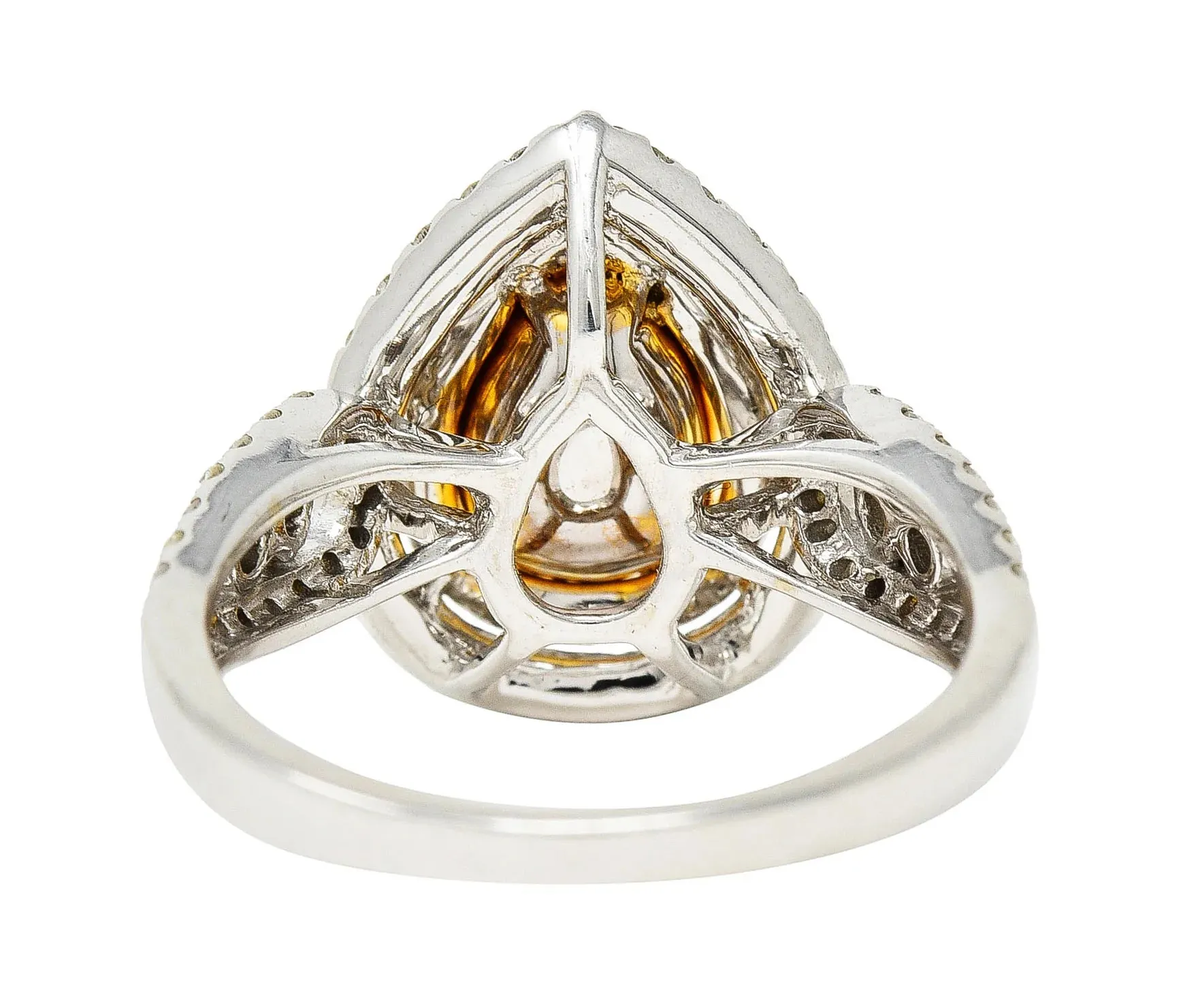 CONTEMPORARY 2.00 CTW EMERALD DIAMOND 14 KARAT TWO-TONE GOLD DOUBLE HALO RING