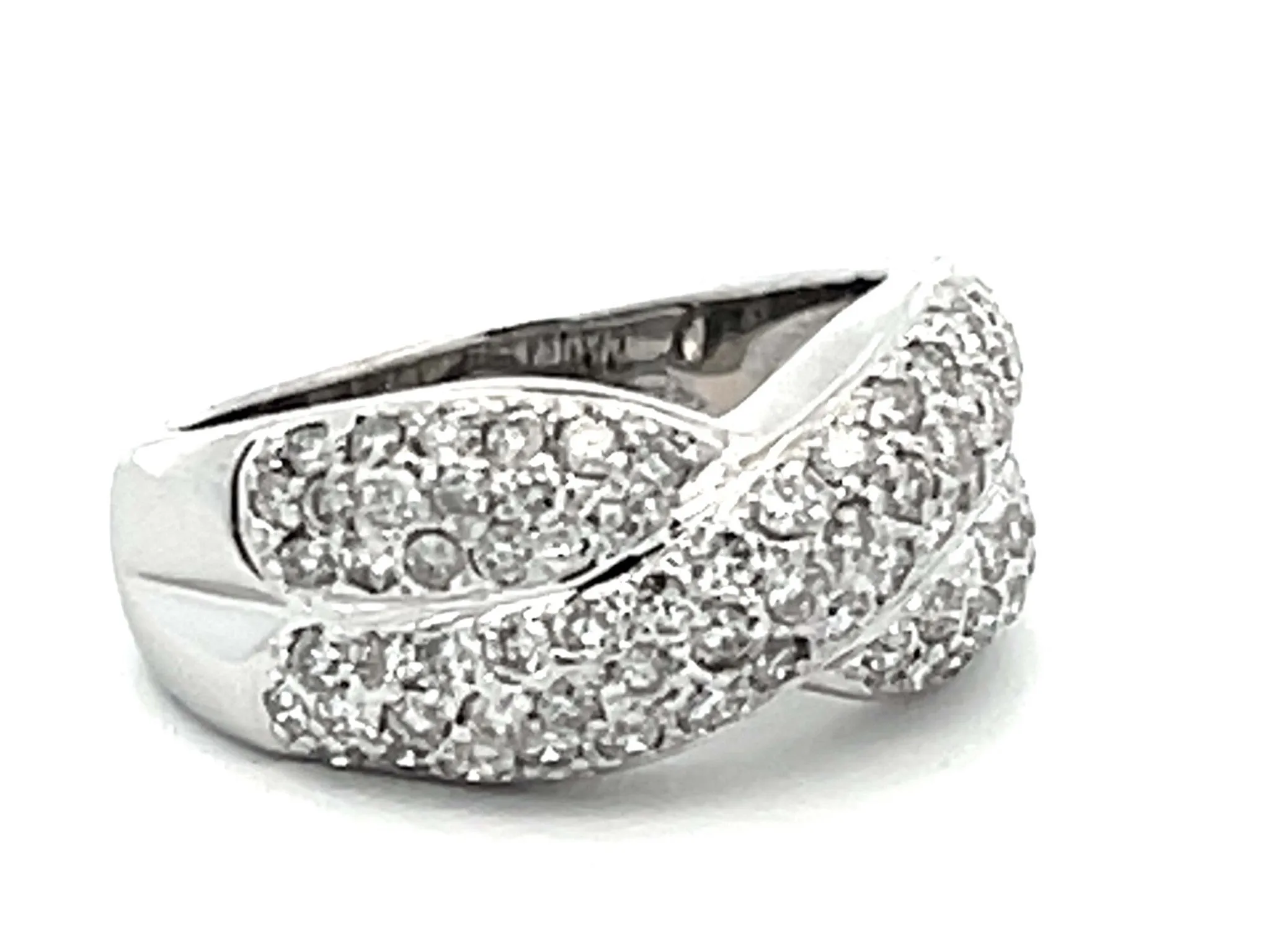 Criss Cross Diamond Pave Ring in 18k White Gold