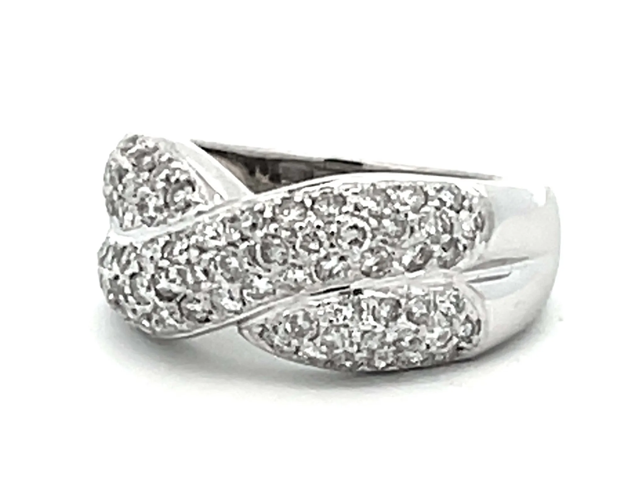 Criss Cross Diamond Pave Ring in 18k White Gold