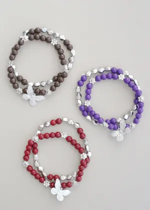 Dark Bead Bracelet with Butterfly