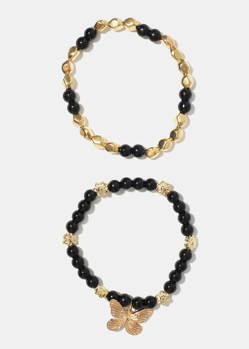 Dark Bead Bracelet with Butterfly