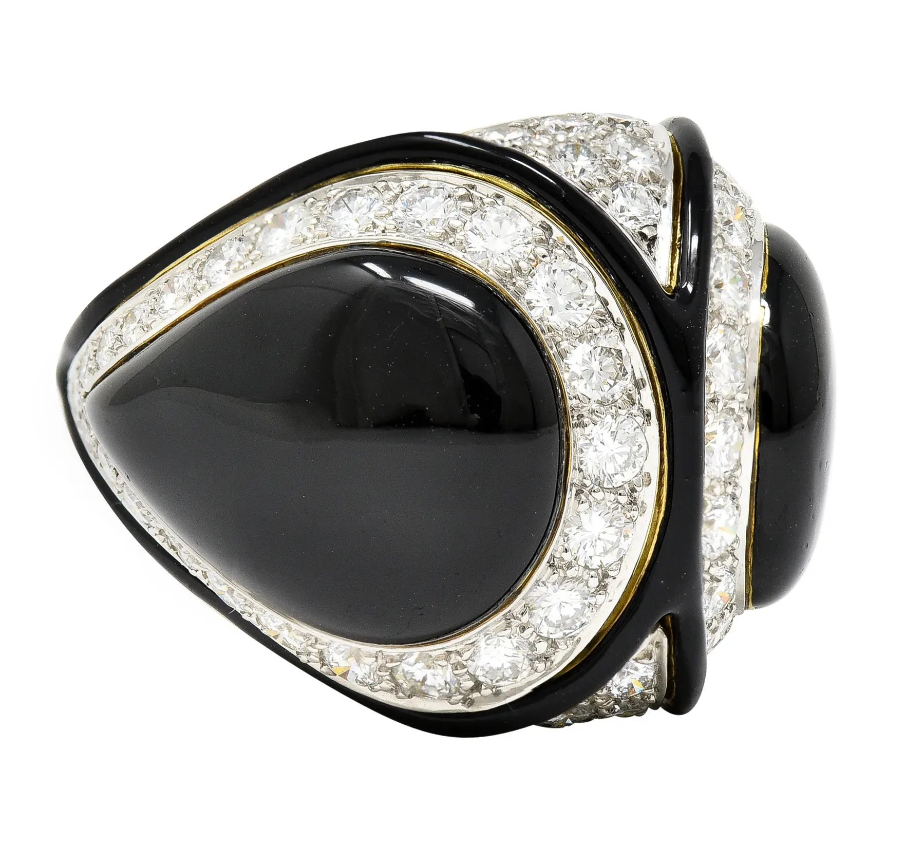 DAVID WEBB 1980'S DIAMOND ENAMEL PLATINUM 18 KARAT YELLOW GOLD VINTAGE STATEMENT RING