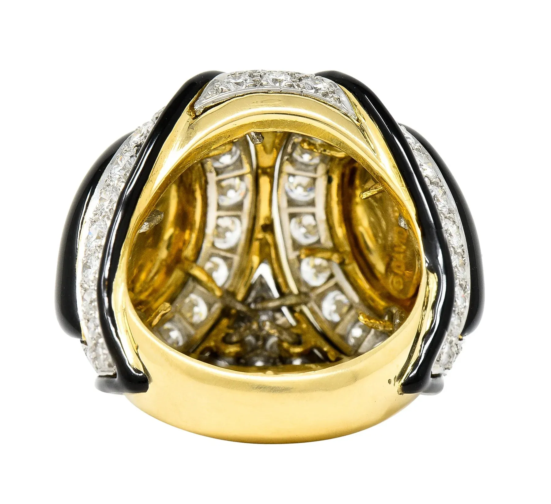 DAVID WEBB 1980'S DIAMOND ENAMEL PLATINUM 18 KARAT YELLOW GOLD VINTAGE STATEMENT RING