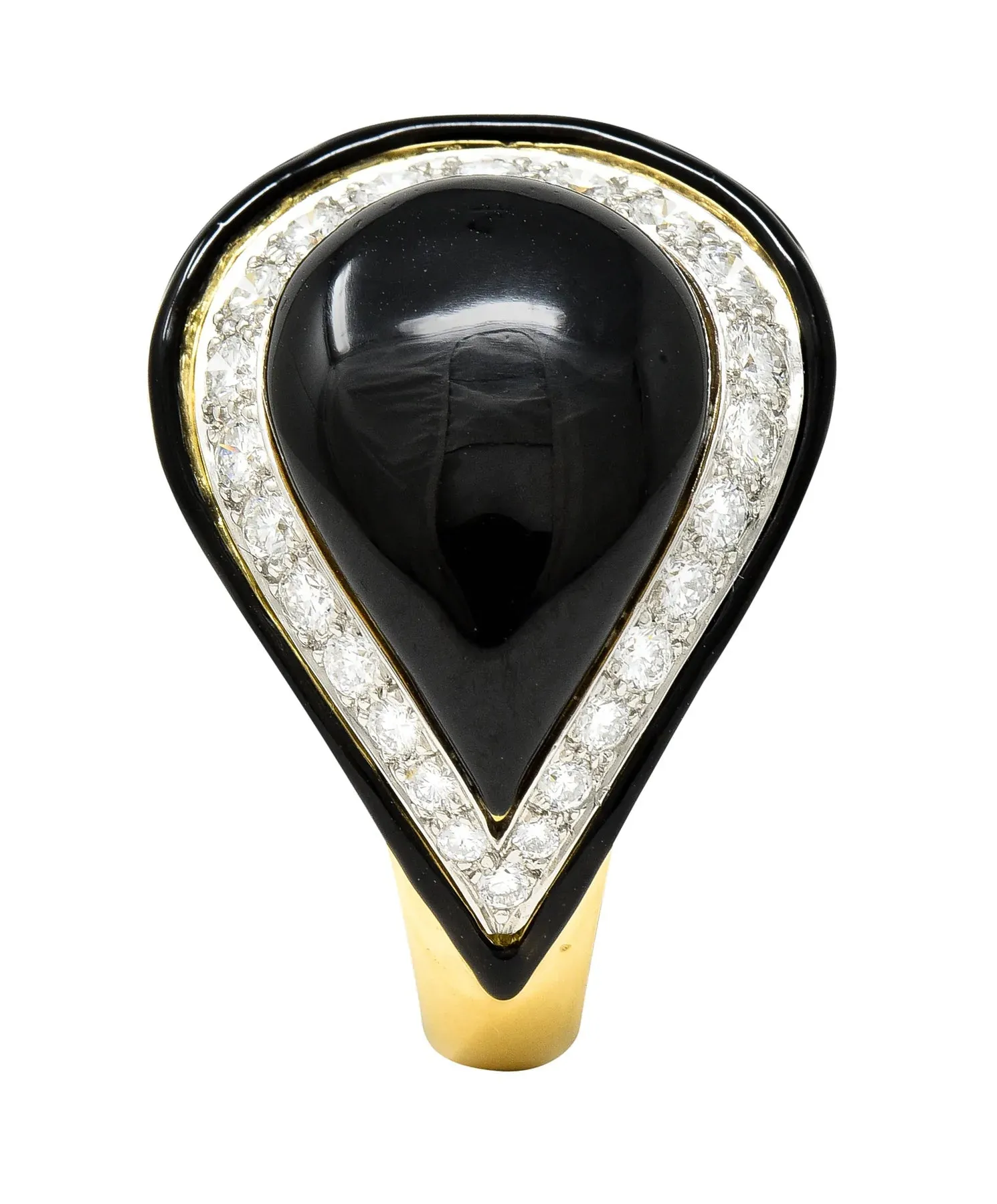 DAVID WEBB 1980'S DIAMOND ENAMEL PLATINUM 18 KARAT YELLOW GOLD VINTAGE STATEMENT RING