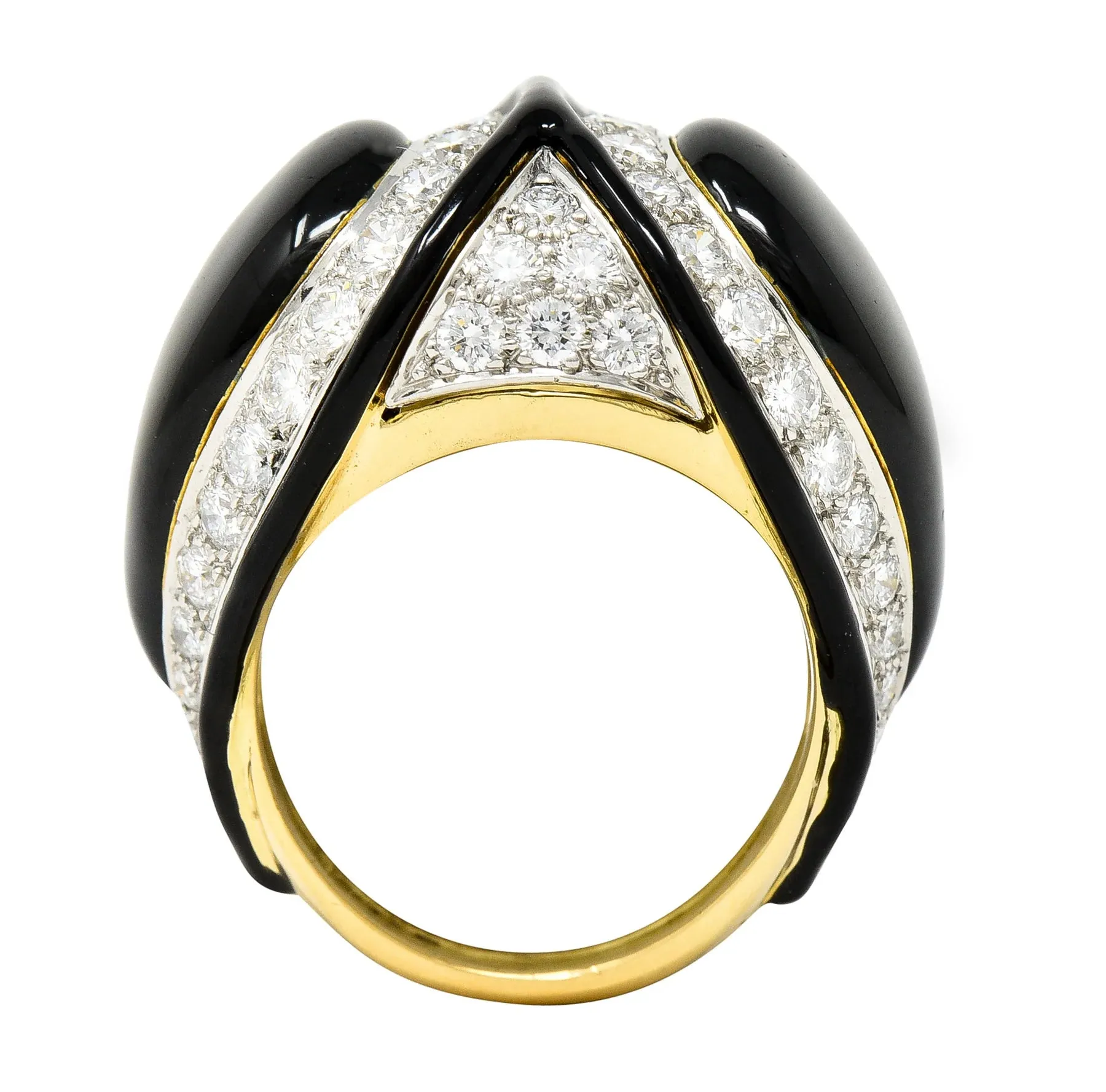 DAVID WEBB 1980'S DIAMOND ENAMEL PLATINUM 18 KARAT YELLOW GOLD VINTAGE STATEMENT RING