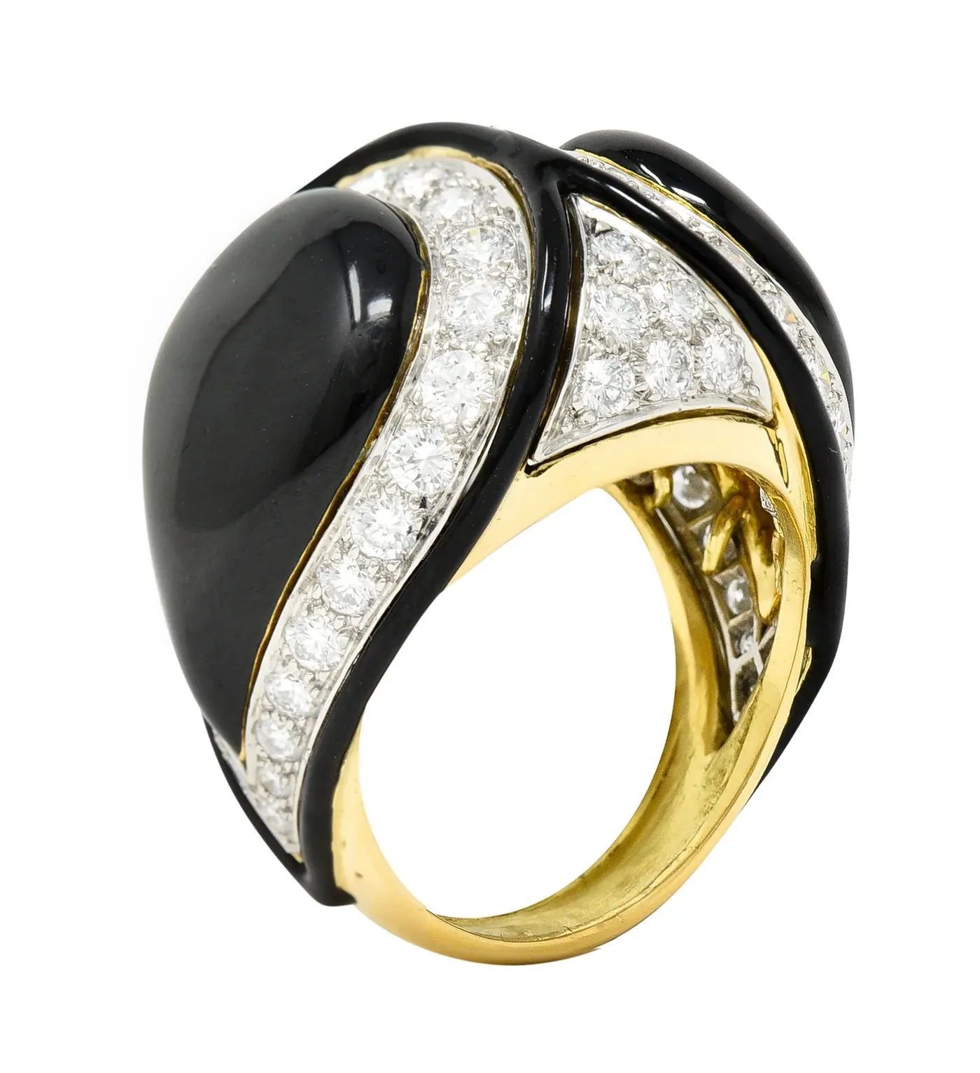 DAVID WEBB 1980'S DIAMOND ENAMEL PLATINUM 18 KARAT YELLOW GOLD VINTAGE STATEMENT RING