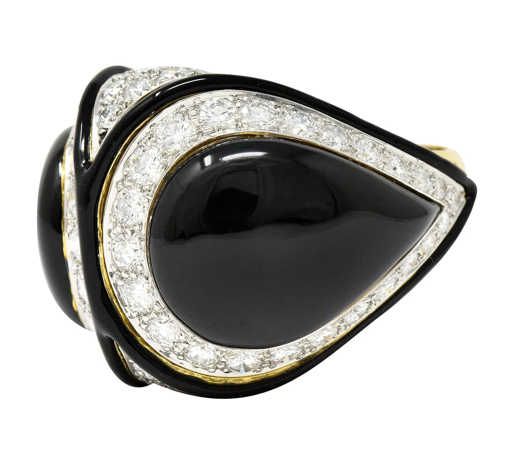 DAVID WEBB 1980'S DIAMOND ENAMEL PLATINUM 18 KARAT YELLOW GOLD VINTAGE STATEMENT RING